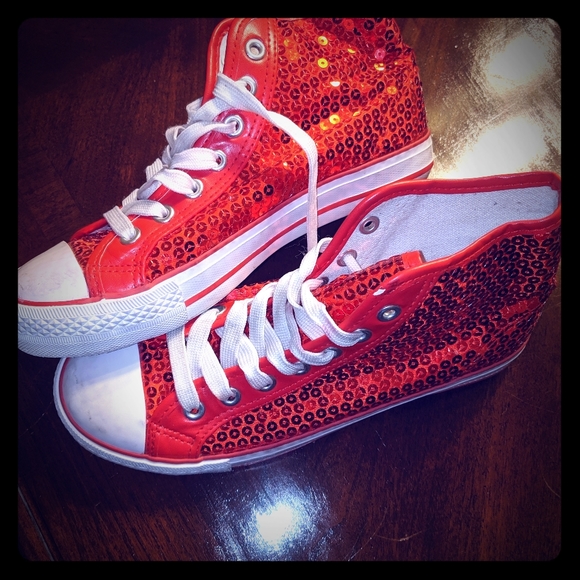 red sequin tennis shoes